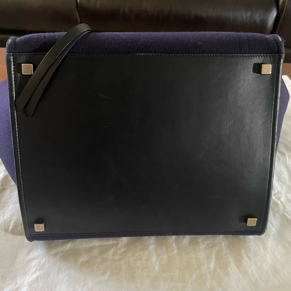Celine Phantom Luggage Tote Navy Felt Black Leather Bag - Picture 6 of 12